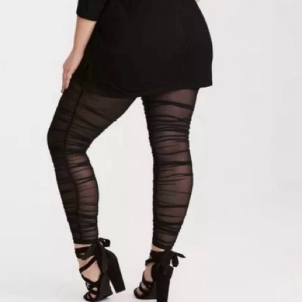 Torrid Black Sheer Ruched Mesh Leggings Plus Size 1X Open Leg Tights - Picture 16 of 16